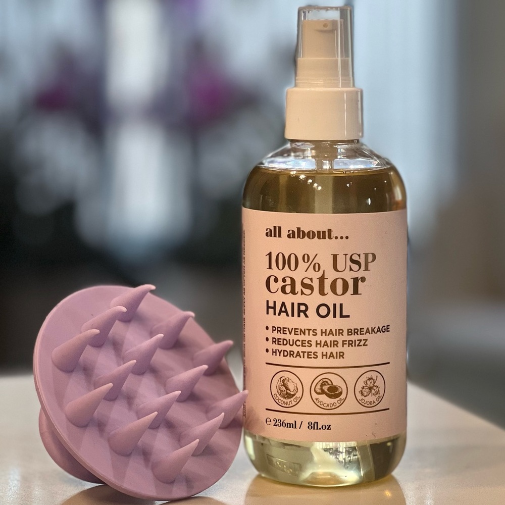 1 Bottle 100% USP Pure Castor Oil for Hair 8 oz+ scalp massager